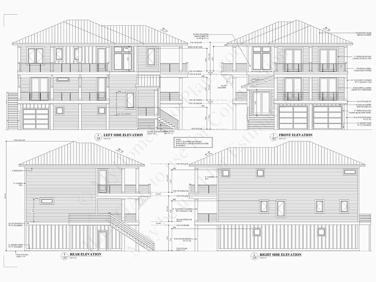 Trijų aukštų namo projektas 300 m²: 5 Miegamieji, 5 Vonios, Atvira virtuvė, Garažas