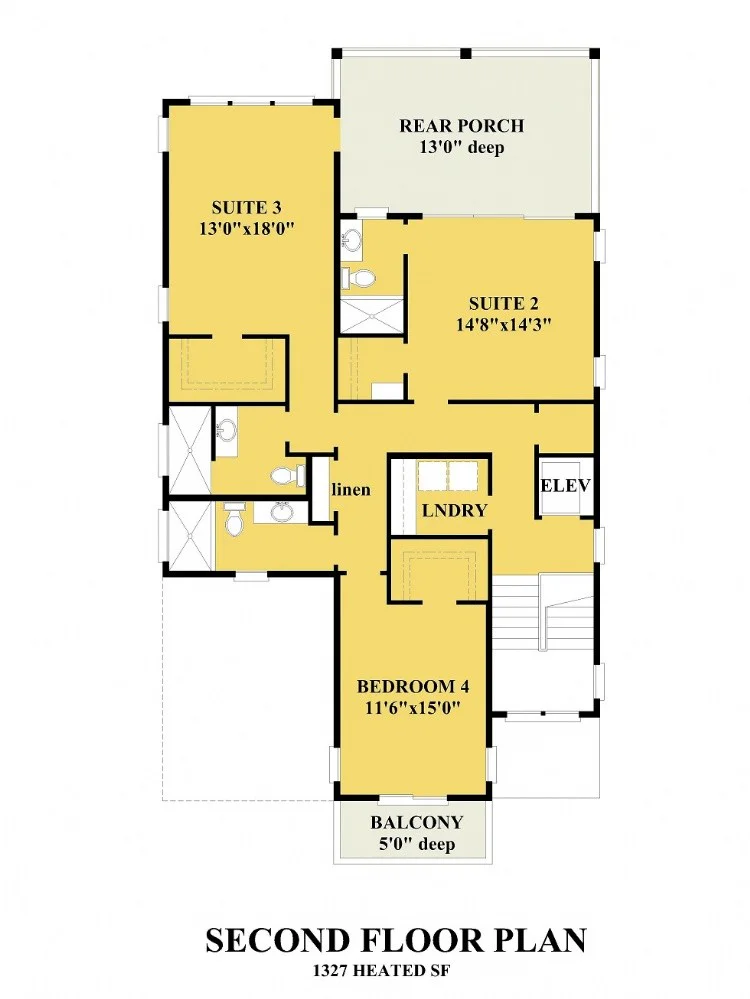 Antras Aukštas 9 – Trijų aukštų namo projektas 340 m²: 4 Miegamieji, 5 Vonios, Atvira virtuvė, Garažas — 68354R