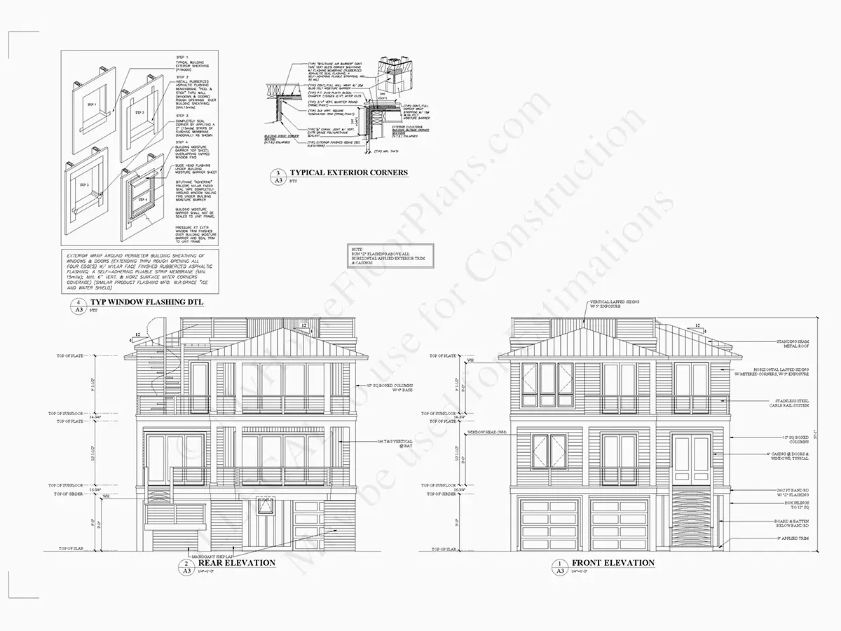 Fasadai 4 – Trijų aukštų namo projektas 383 m²: 5 Miegamieji, 5 Vonios, Atvira virtuvė, Garažas — 26386R