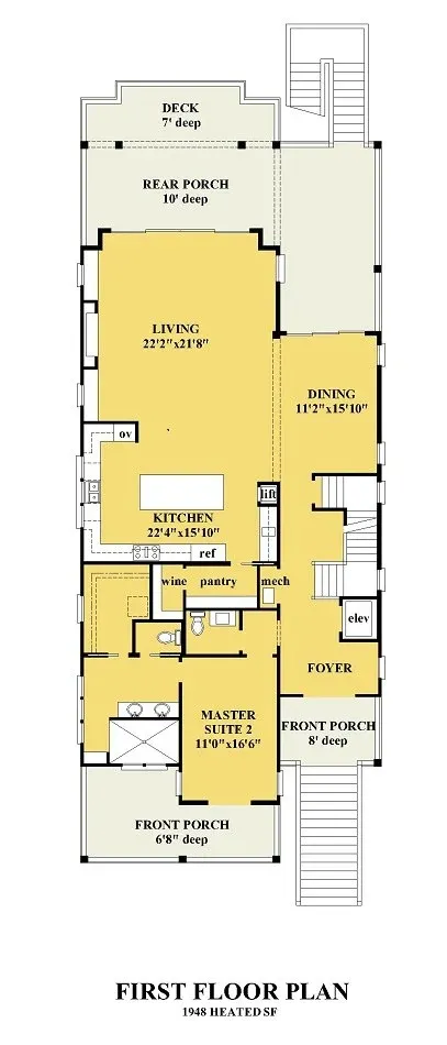 Pirmas Aukštas 8 – Trijų aukštų namo projektas 383 m²: 5 Miegamieji, 5 Vonios, Atvira virtuvė, Garažas — 26386R