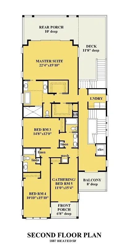 Antras Aukštas 9 – Trijų aukštų namo projektas 383 m²: 5 Miegamieji, 5 Vonios, Atvira virtuvė, Garažas — 26386R