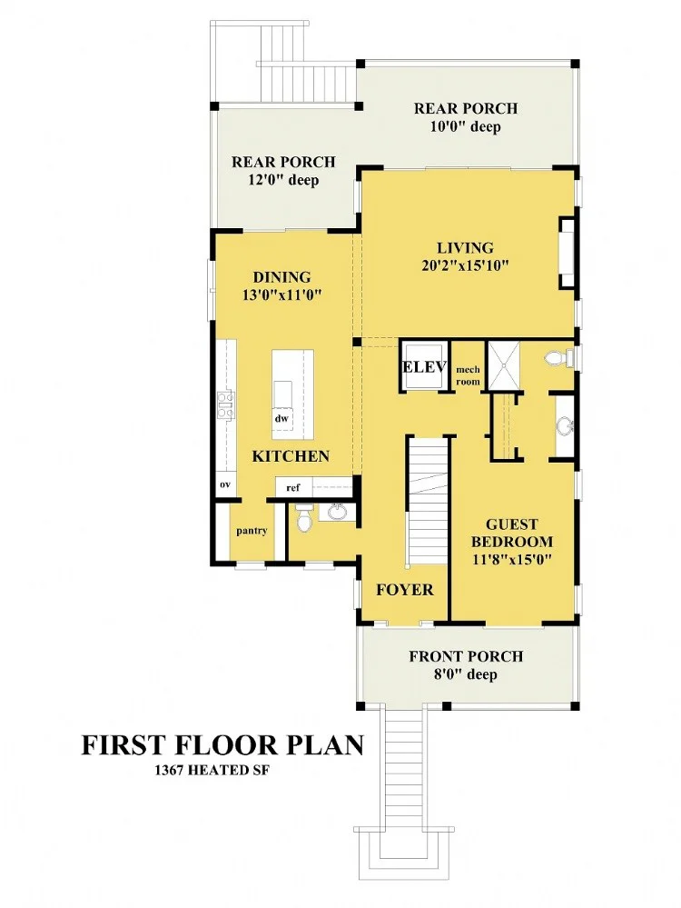 Pirmas Aukštas 7 – Trijų aukštų namo projektas 318 m²: 4 Miegamieji, 4 Vonios, Atvira virtuvė, Garažas — 35755R