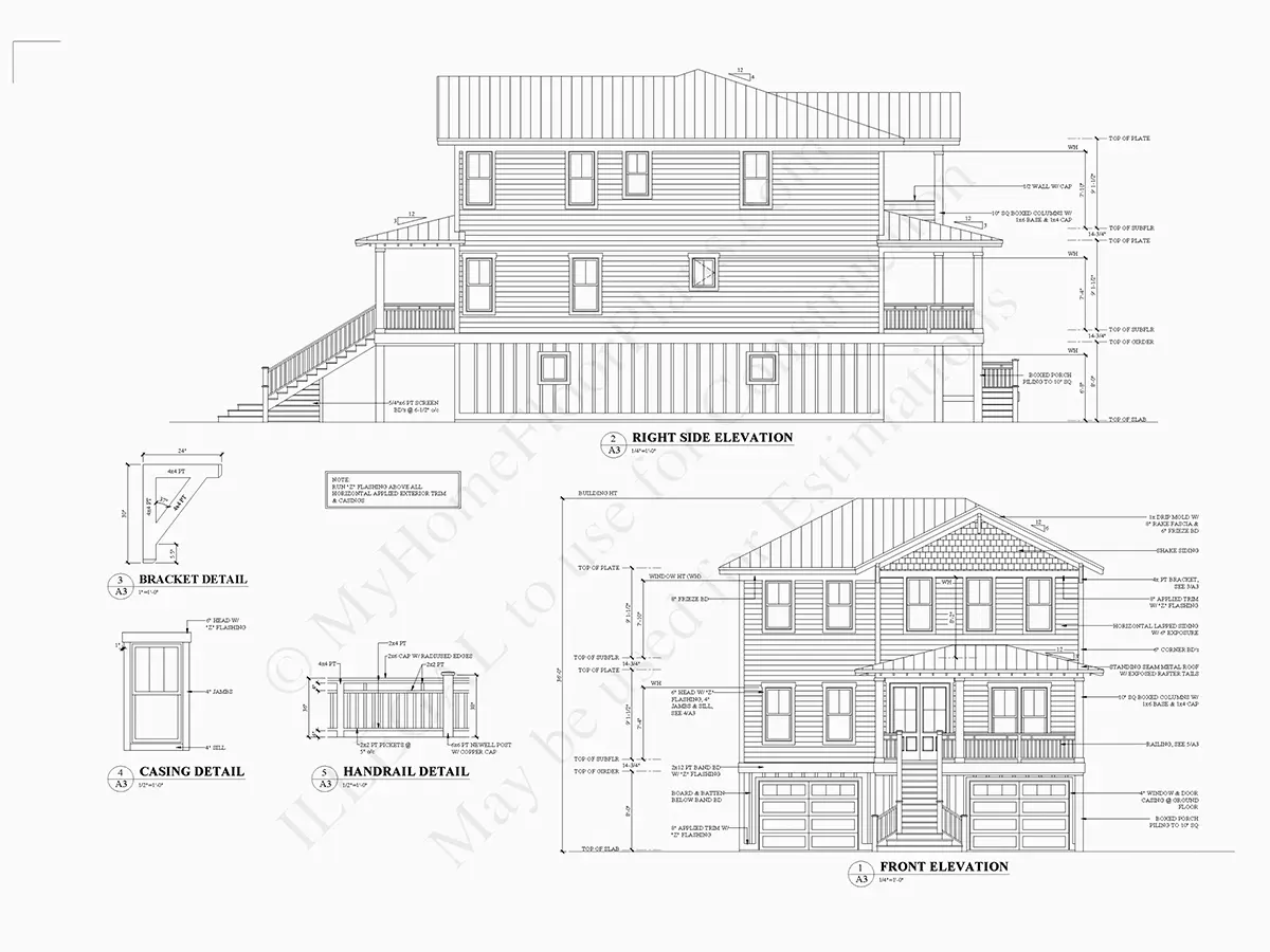 Fasadai 4 – Trijų aukštų namo projektas 318 m²: 4 Miegamieji, 4 Vonios, Atvira virtuvė, Garažas — 35755R