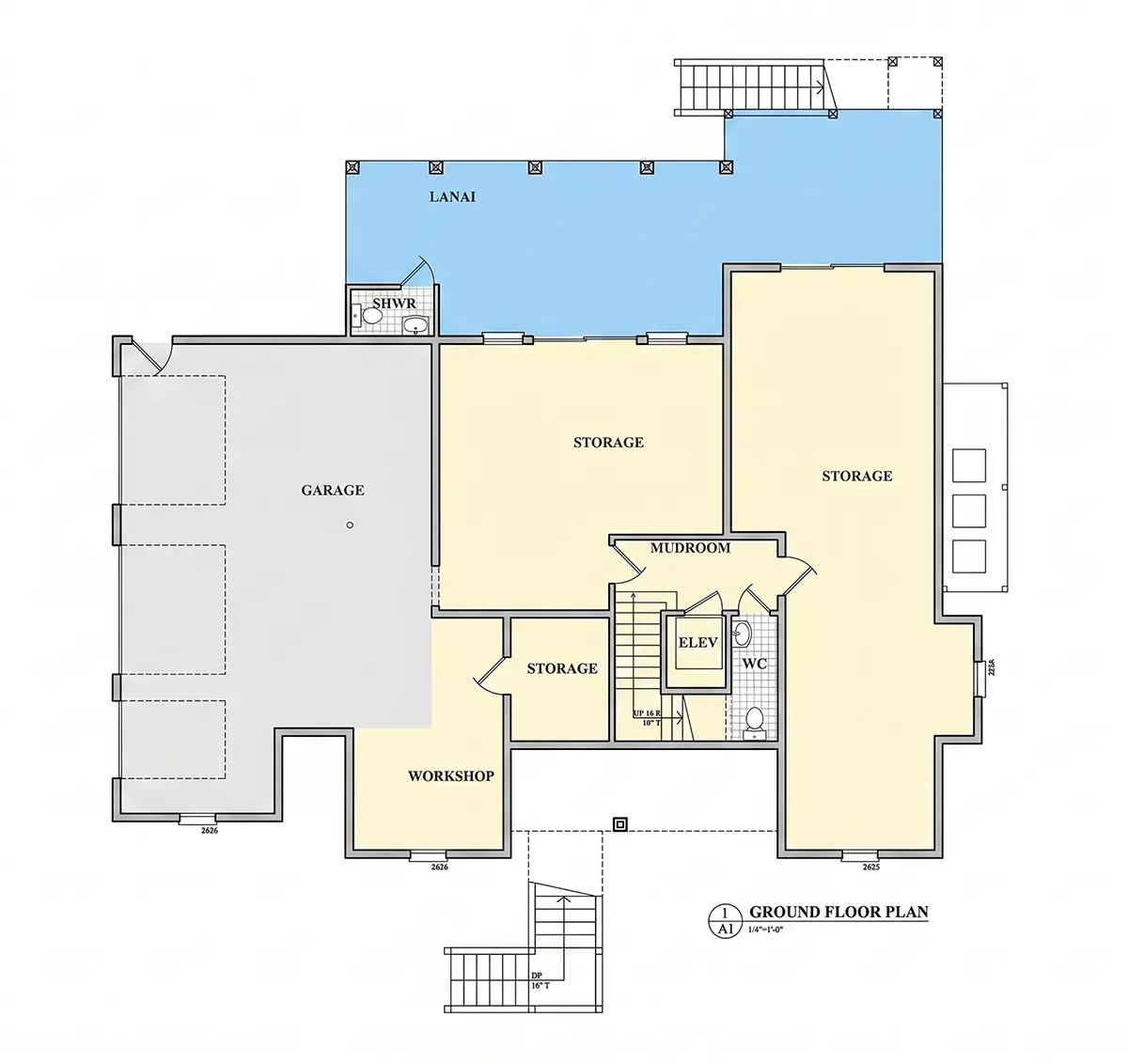 Rūsys 9 – Trijų aukštų namo projektas 377 m²: 4 Miegamieji, Darbo kambarys, 5 Vonios, Garažas — 89611R