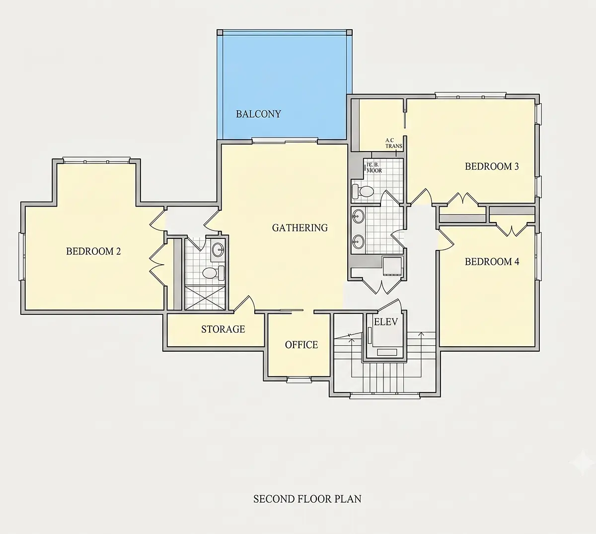 Antras Aukštas 11 – Trijų aukštų namo projektas 377 m²: 4 Miegamieji, Darbo kambarys, 5 Vonios, Garažas — 89611R