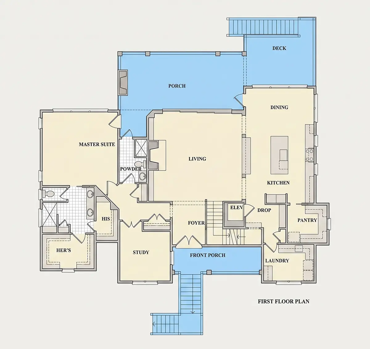 Pirmas Aukštas 10 – Trijų aukštų namo projektas 377 m²: 4 Miegamieji, Darbo kambarys, 5 Vonios, Garažas — 89611R