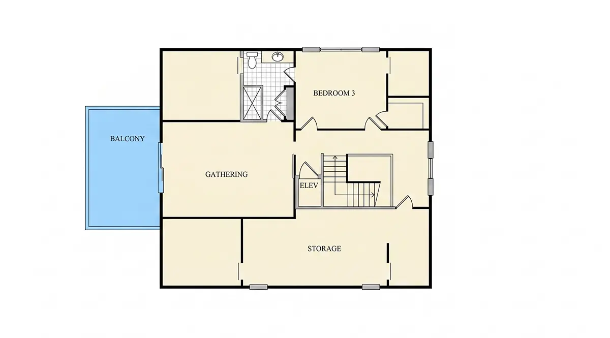 Antras Aukštas 9 – Trijų aukštų namo projektas 340 m²: 3 Miegamieji, Darbo kambarys, 4 Vonios, Atvira virtuvė, Garažas — 80087R