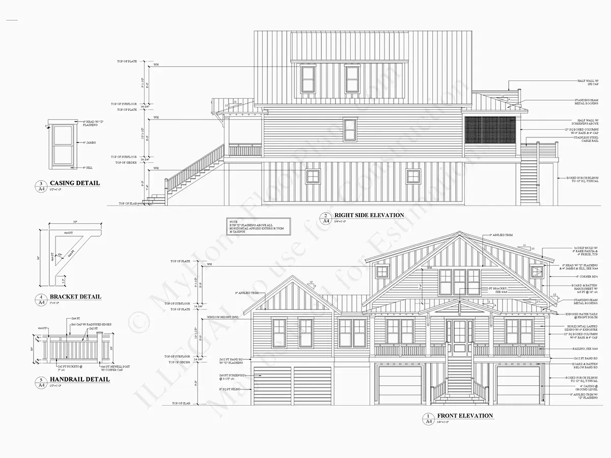 Fasadai 6 – Trijų aukštų namo projektas 340 m²: 3 Miegamieji, Darbo kambarys, 4 Vonios, Atvira virtuvė, Garažas — 80087R