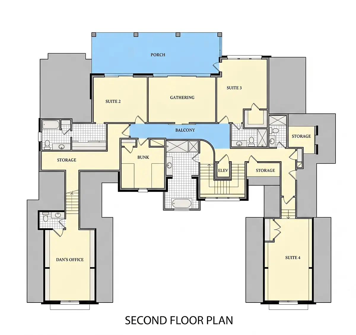 Antras Aukštas 10 – Namo projektas su mansarda 480 m²: 4 Miegamieji, Darbo kambarys, 7 Vonios, Atvira virtuvė, Garažas — 22786R