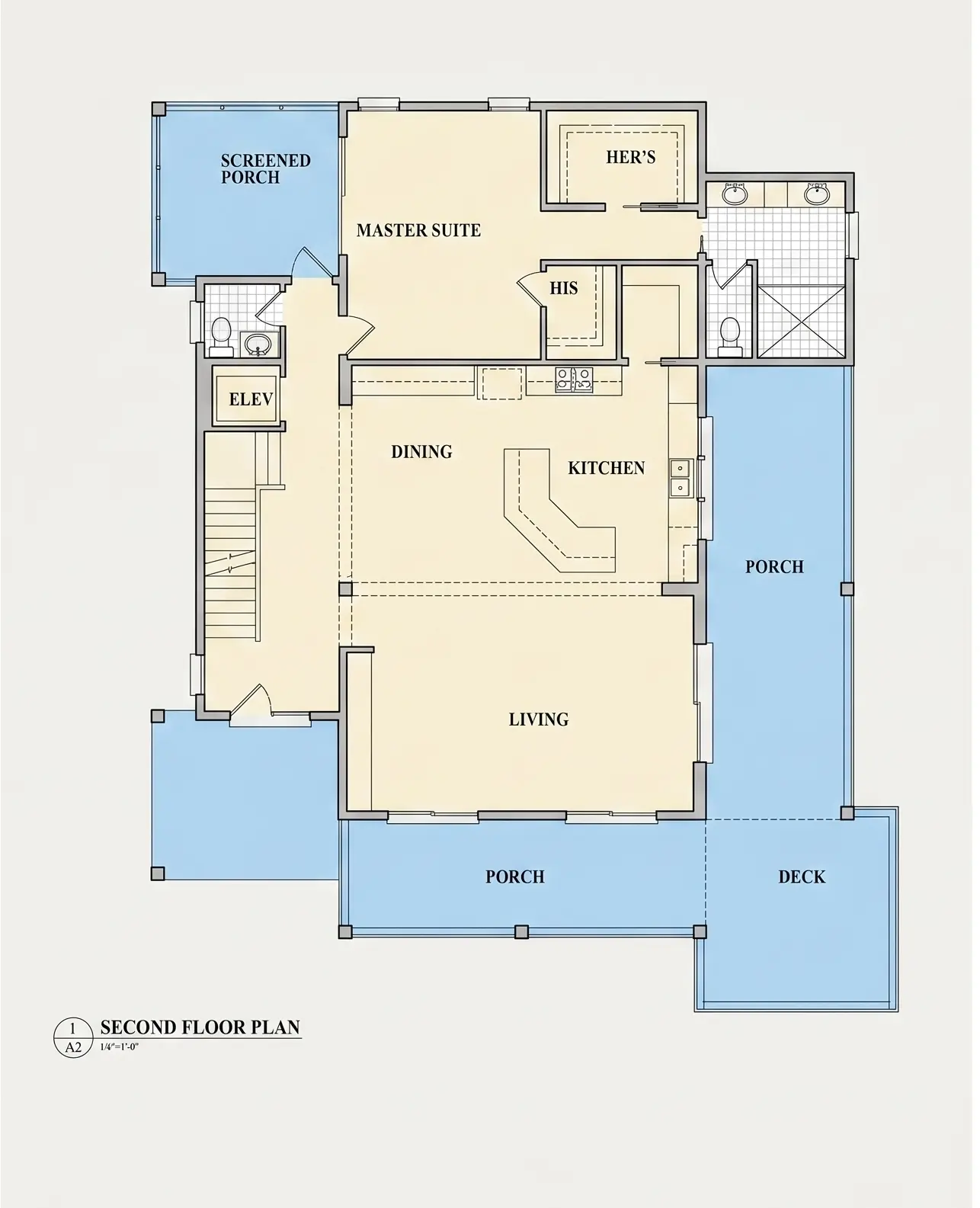 Antras Aukštas 9 – Trijų aukštų namo projektas 379 m²: 3 Miegamieji, Darbo kambarys, 6 Vonios, Atvira virtuvė, Garažas — 85789R