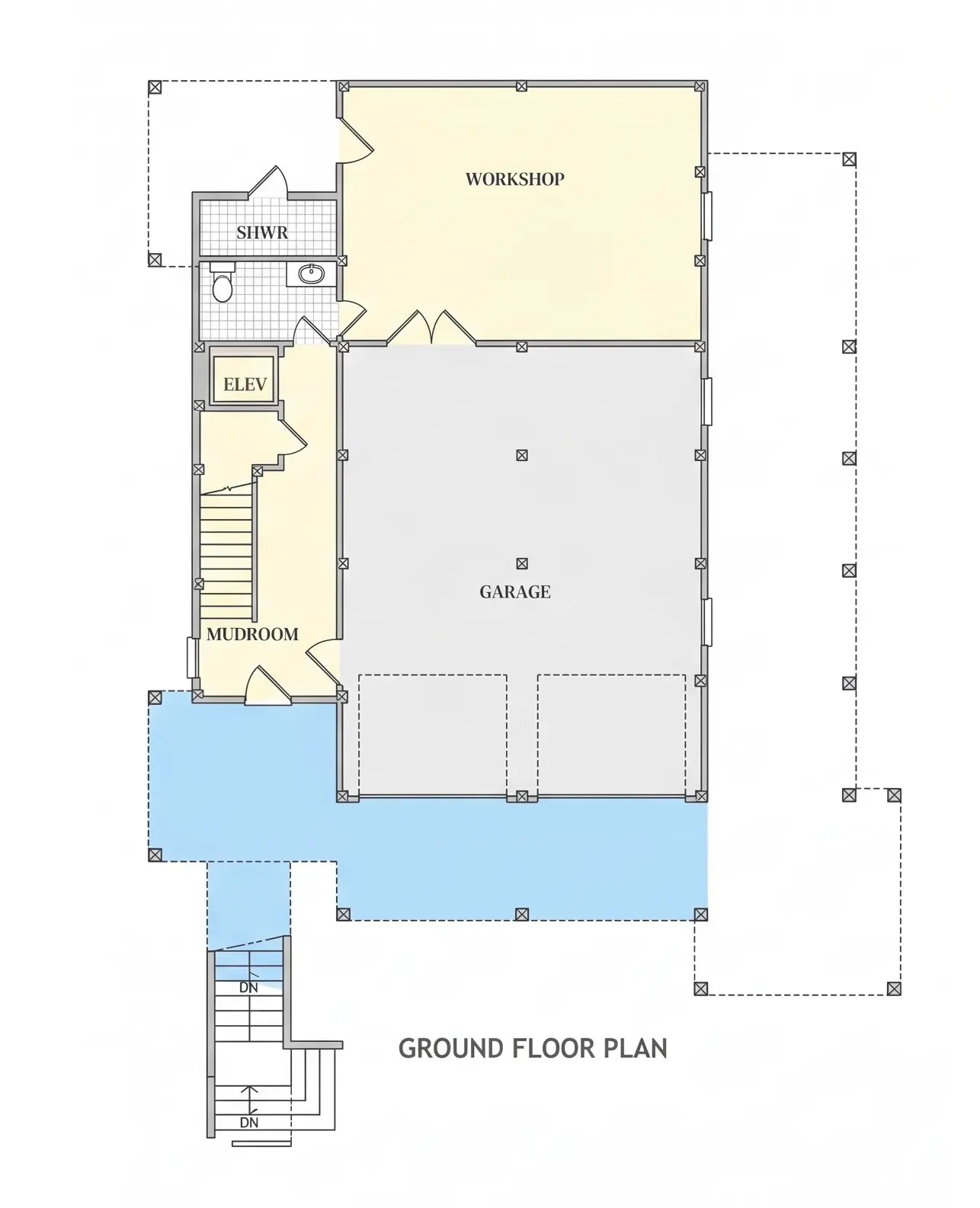 Rūsys 7 – Trijų aukštų namo projektas 379 m²: 3 Miegamieji, Darbo kambarys, 6 Vonios, Atvira virtuvė, Garažas — 85789R