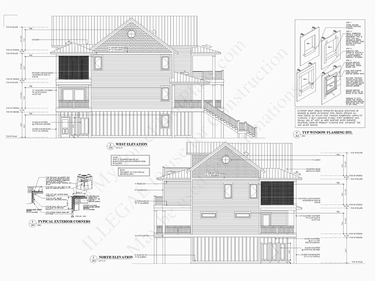 Fasadai 6 – Trijų aukštų namo projektas 379 m²: 3 Miegamieji, Darbo kambarys, 6 Vonios, Atvira virtuvė, Garažas — 85789R