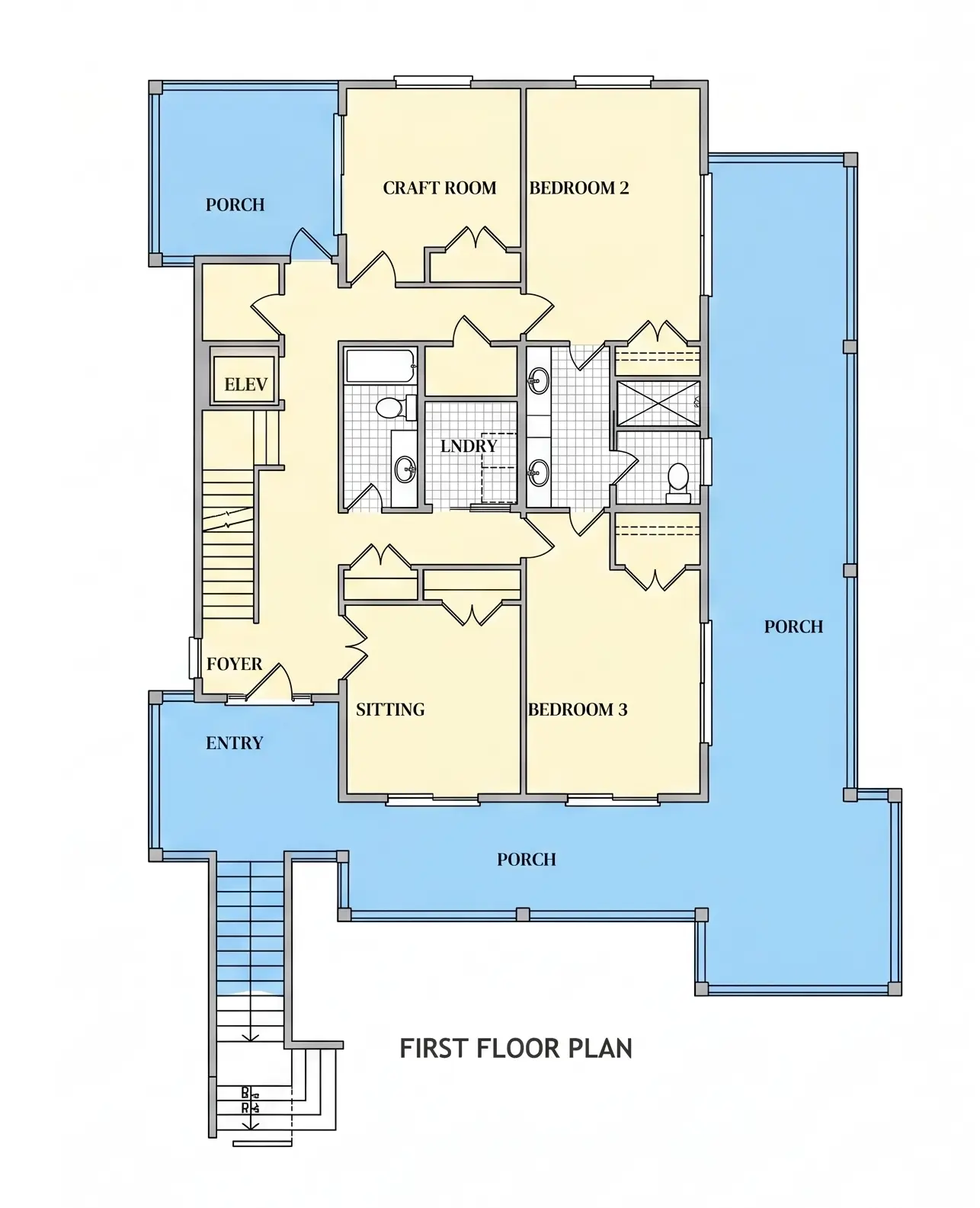 Pirmas Aukštas 8 – Trijų aukštų namo projektas 379 m²: 3 Miegamieji, Darbo kambarys, 6 Vonios, Atvira virtuvė, Garažas — 85789R