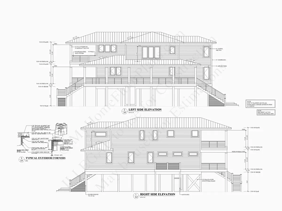 Fasadai 12 – Trijų aukštų namo projektas 279 m²: 4 Miegamieji, Darbo kambarys, 5 Vonios, Atvira virtuvė, Garažas — 21358R