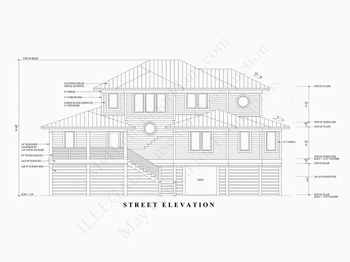 Fasadai 14 – Trijų aukštų namo projektas 301 m²: 4 Miegamieji, 4 Vonios, Atvira virtuvė, Garažas — 87724R
