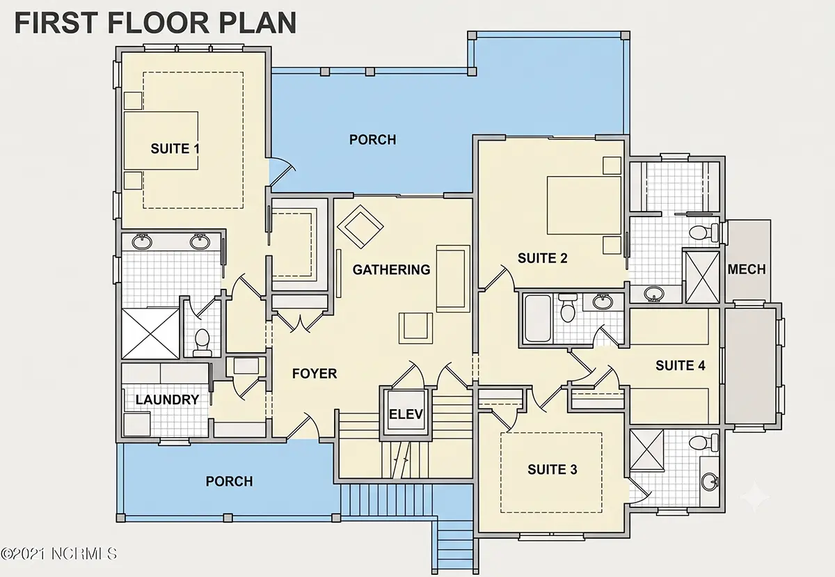Pirmas Aukštas 19 – Trijų aukštų namo projektas 301 m²: 4 Miegamieji, 4 Vonios, Atvira virtuvė, Garažas — 87724R