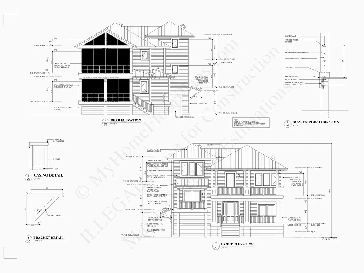 Fasadai 6 – Trijų aukštų namo projektas 256 m²: 3 Miegamieji, 5 Vonios, Atvira virtuvė, Garažas — 44310R