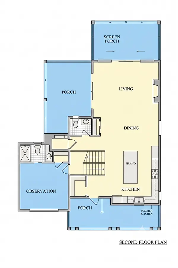 Antras Aukštas 10 – Trijų aukštų namo projektas 256 m²: 3 Miegamieji, 5 Vonios, Atvira virtuvė, Garažas — 44310R