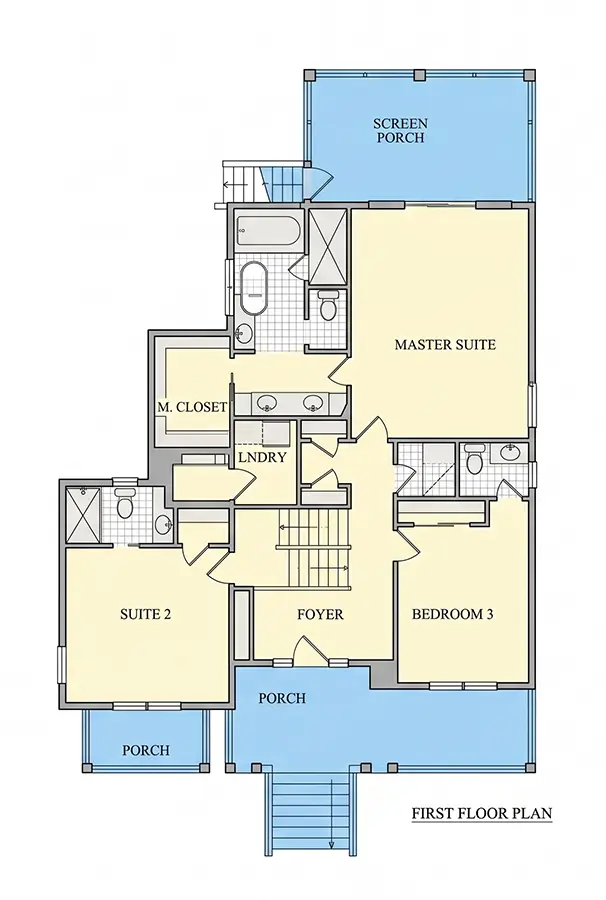 Pirmas Aukštas 9 – Trijų aukštų namo projektas 256 m²: 3 Miegamieji, 5 Vonios, Atvira virtuvė, Garažas — 44310R