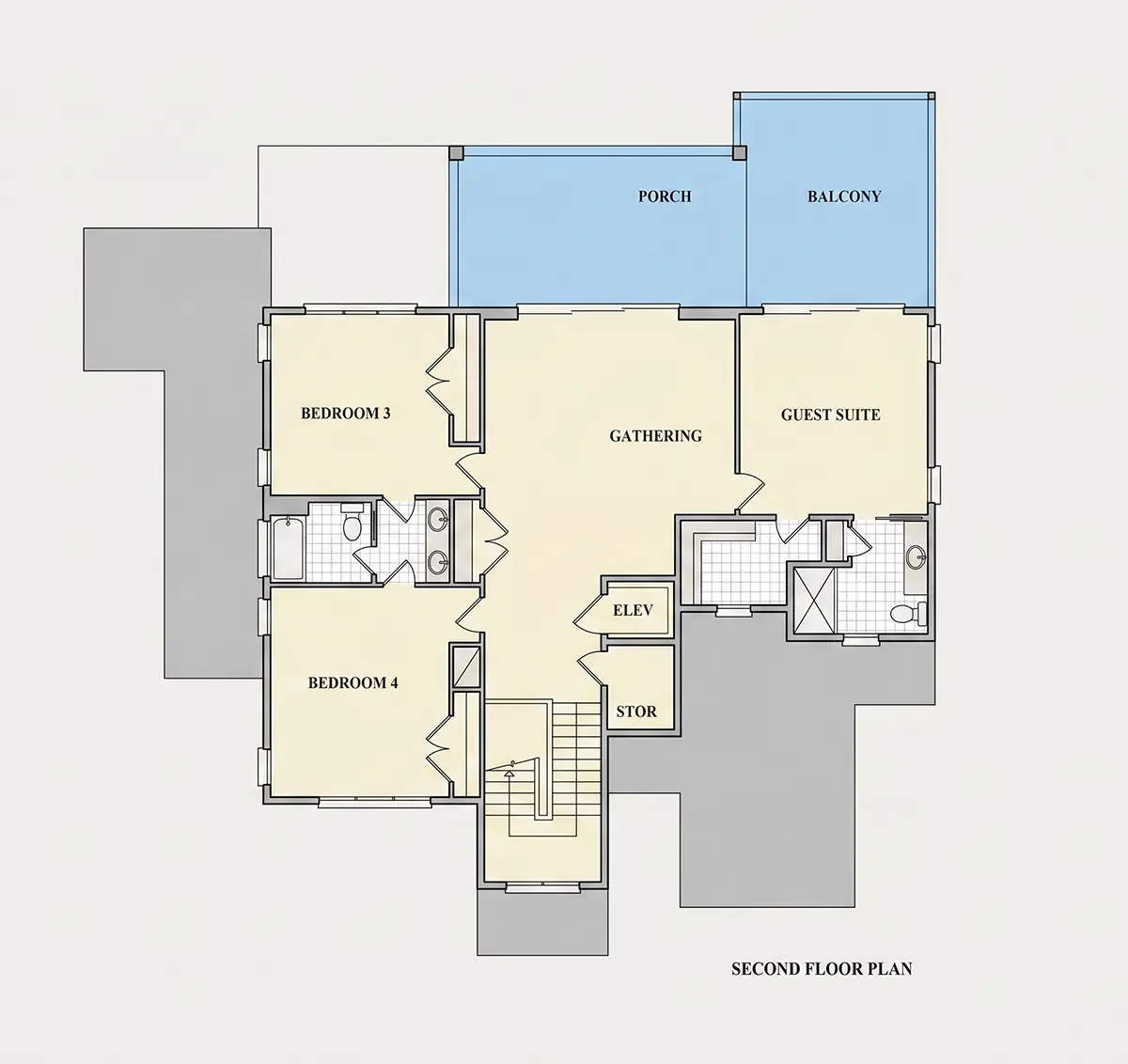 Antras Aukštas 9 – Trijų aukštų namo projektas 382 m²: 4 Miegamieji, Darbo kambarys, 4 Vonios, Atvira virtuvė, Garažas — 24376R