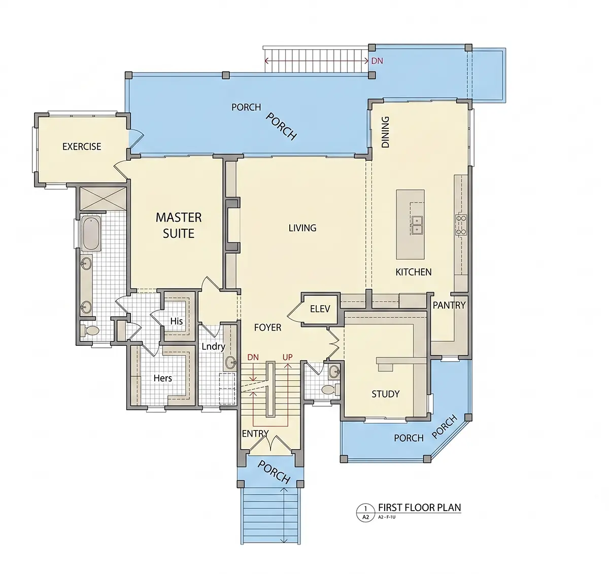 Pirmas Aukštas 8 – Trijų aukštų namo projektas 382 m²: 4 Miegamieji, Darbo kambarys, 4 Vonios, Atvira virtuvė, Garažas — 24376R