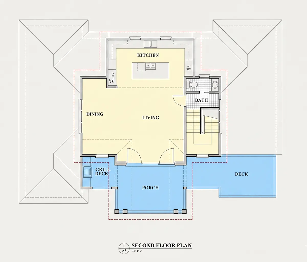 Antras Aukštas 8 – Trijų aukštų namo projektas 275 m²: 3 Miegamieji, 3 Vonios, Atvira virtuvė, Garažas — 92647R