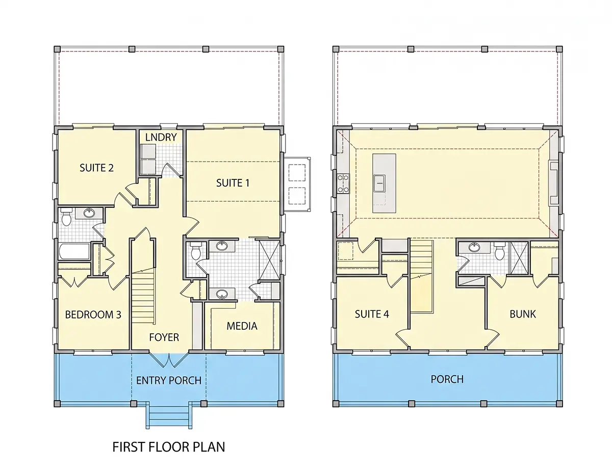 Pirmas Aukštas 7 – Trijų aukštų namo projektas 275 m²: 3 Miegamieji, 3 Vonios, Atvira virtuvė, Garažas — 92647R