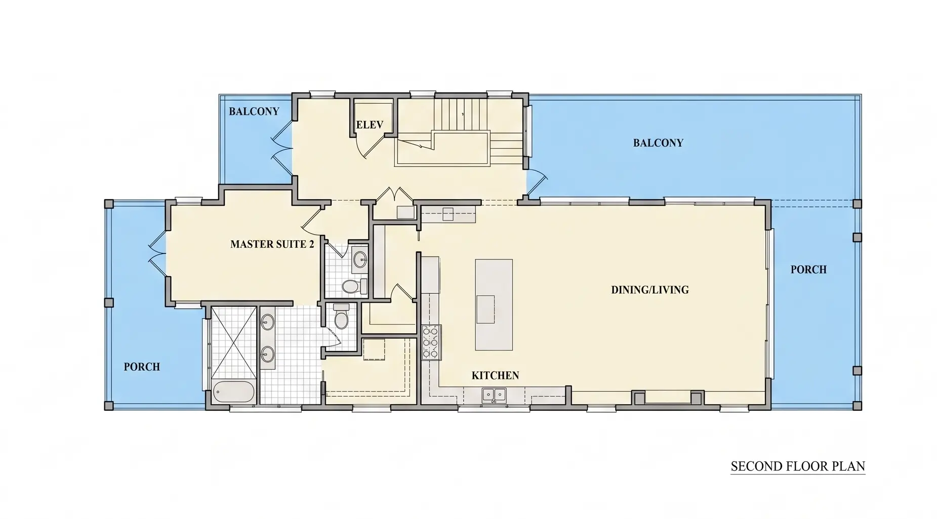 Antras Aukštas 32 – Trijų aukštų namo projektas 446 m²: 5 Miegamieji, Darbo kambarys, 6 Vonios, Atvira virtuvė, Garažas — 96183R