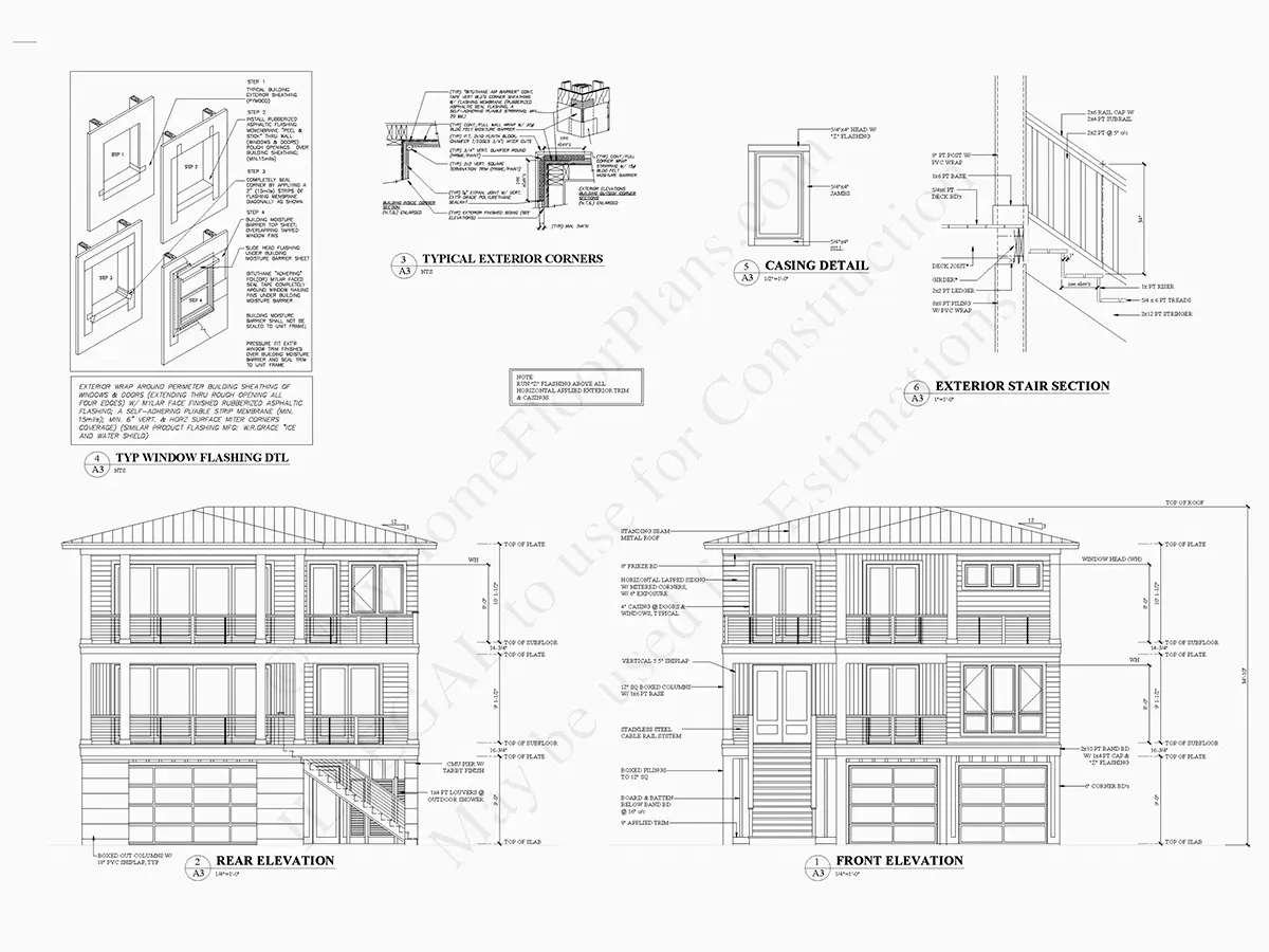 Fasadai 27 – Trijų aukštų namo projektas 446 m²: 5 Miegamieji, Darbo kambarys, 6 Vonios, Atvira virtuvė, Garažas — 96183R
