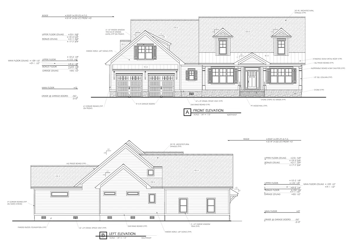 Fasadai 10 – Namo projektas su mansarda 271 m²: 3 Miegamieji, 4 Vonios, Atvira virtuvė, Garažas — 35545R