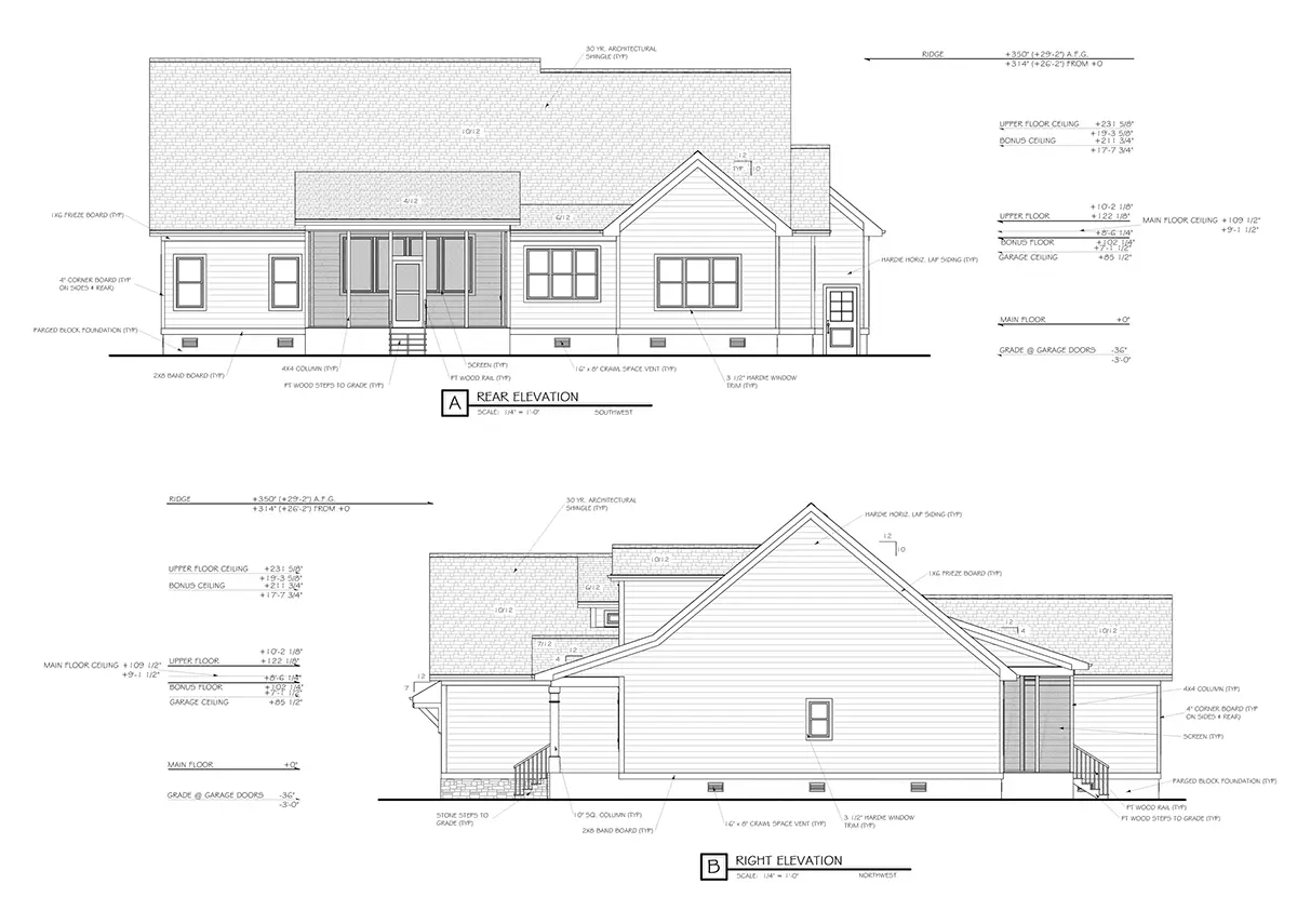 Fasadai 11 – Namo projektas su mansarda 271 m²: 3 Miegamieji, 4 Vonios, Atvira virtuvė, Garažas — 35545R