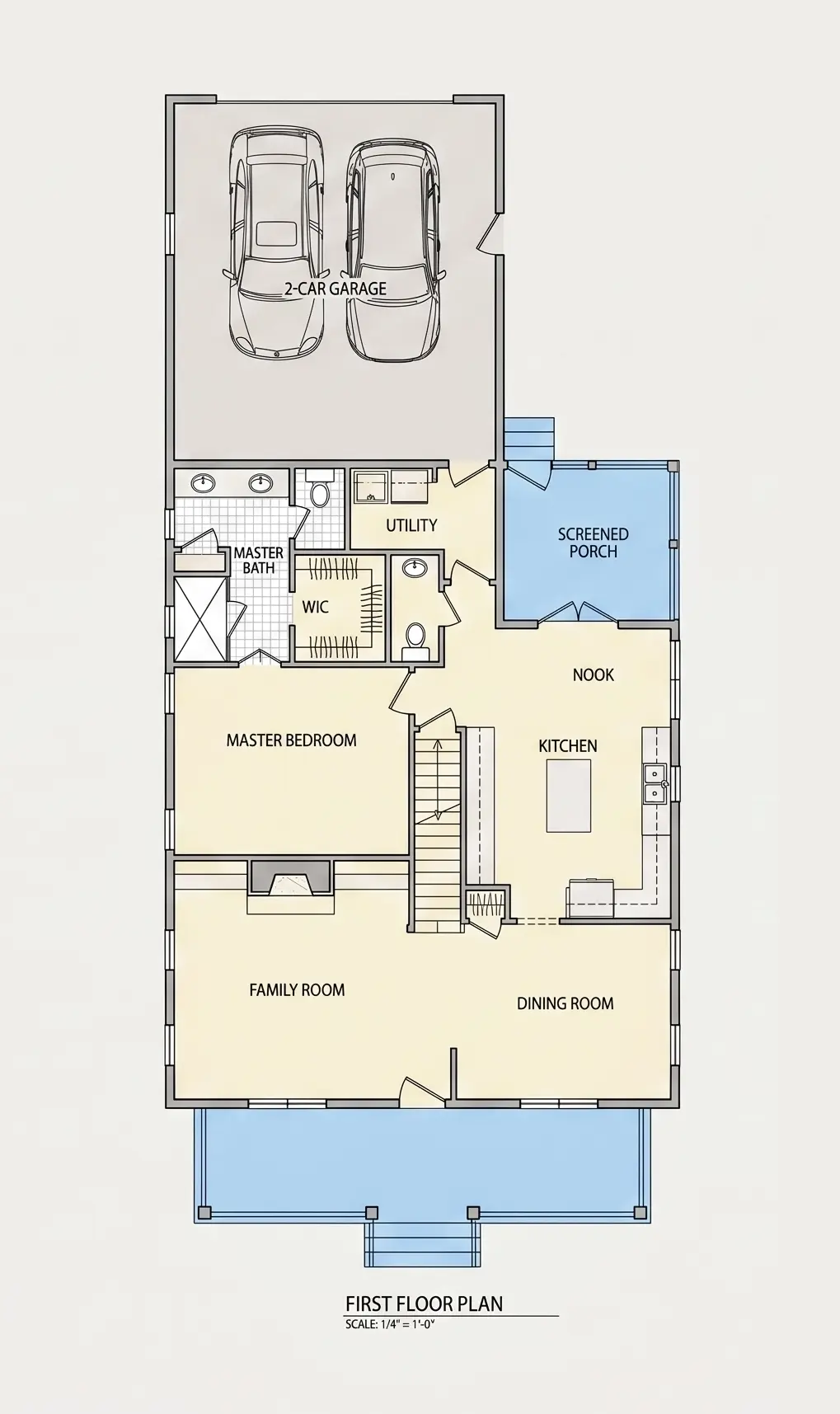 Pirmas Aukštas 9 – Dviejų aukštų namo projektas 262 m²: 3 Miegamieji, 4 Vonios, Garažas — 65692R