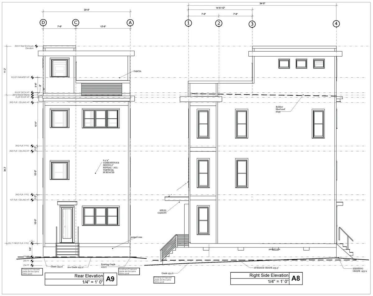 Fasadai 6 – Trijų aukštų namo projektas 200 m²: 3 Miegamieji, Darbo kambarys, 3 Vonios, Atvira virtuvė, be Garažo — 94090R