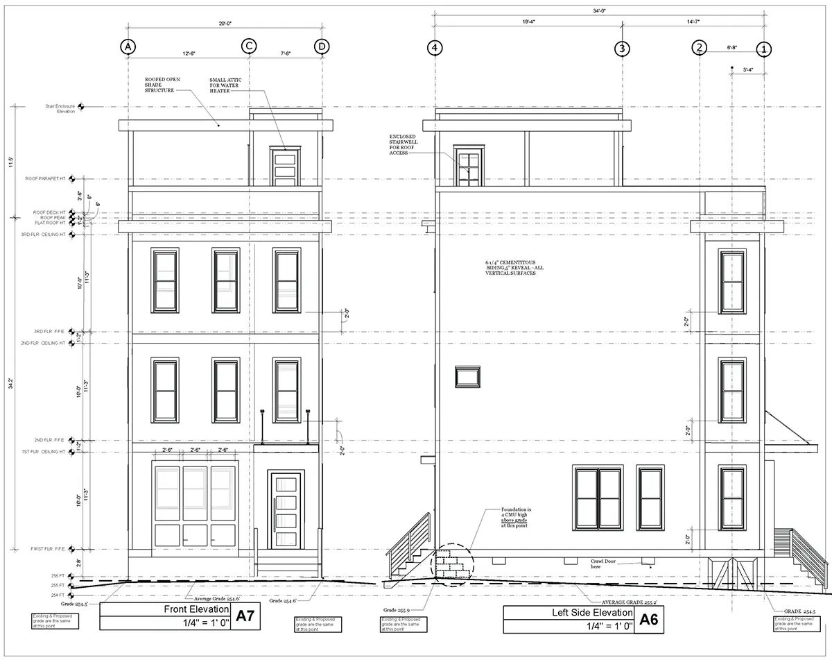 Fasadai 5 – Trijų aukštų namo projektas 200 m²: 3 Miegamieji, Darbo kambarys, 3 Vonios, Atvira virtuvė, be Garažo — 94090R