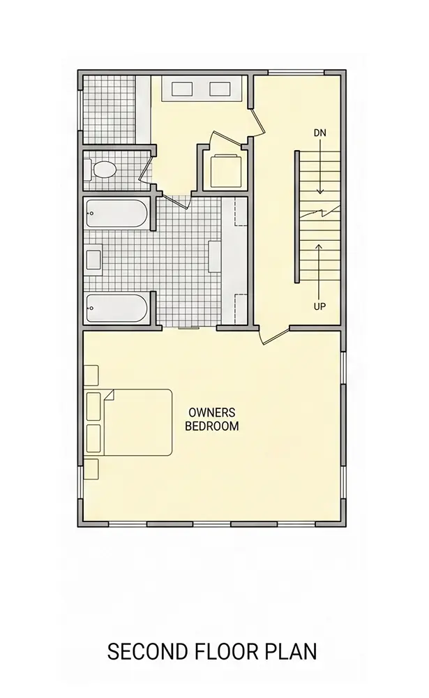Antras Aukštas 9 – Trijų aukštų namo projektas 200 m²: 3 Miegamieji, Darbo kambarys, 3 Vonios, Atvira virtuvė, be Garažo — 94090R