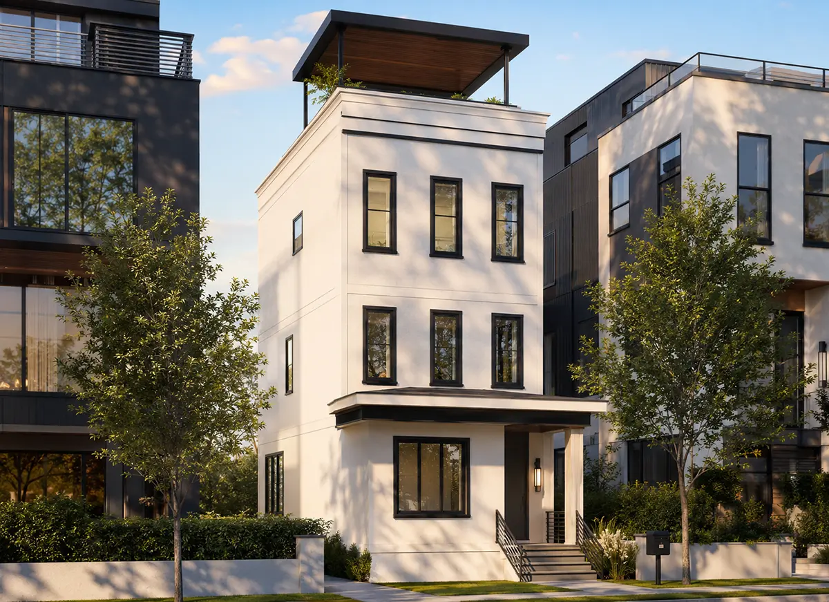 Pagrindiniai vaizdai 3 – Trijų aukštų namo projektas 209 m²: 3 Miegamieji, Darbo kambarys, 4 Vonios, Atvira virtuvė, be Garažo — 24064R