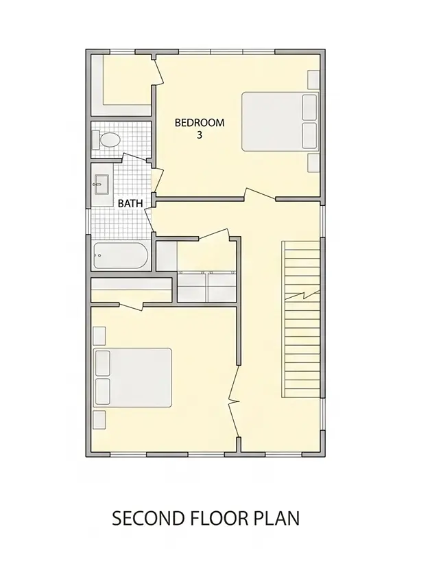 Antras Aukštas 10 – Trijų aukštų namo projektas 209 m²: 3 Miegamieji, Darbo kambarys, 4 Vonios, Atvira virtuvė, be Garažo — 24064R