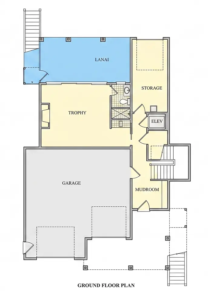 Rūsys 8 – Trijų aukštų namo projektas 430 m²: 4 Miegamieji, Darbo kambarys, 5 Vonios, Atvira virtuvė, Garažas — 49560R