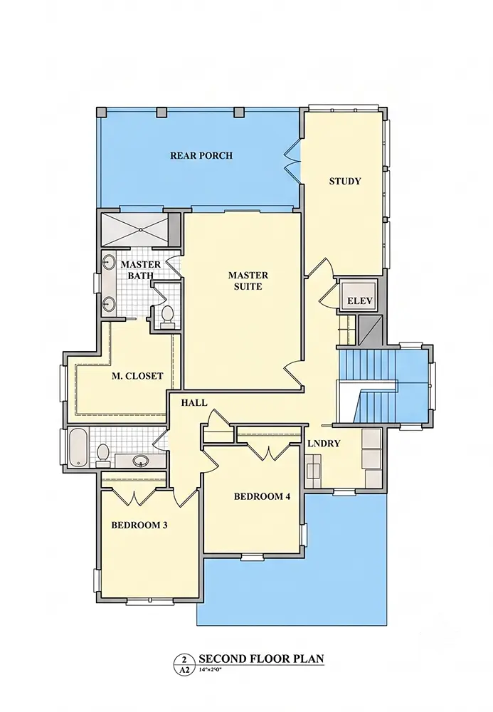Antras Aukštas 10 – Trijų aukštų namo projektas 430 m²: 4 Miegamieji, Darbo kambarys, 5 Vonios, Atvira virtuvė, Garažas — 49560R