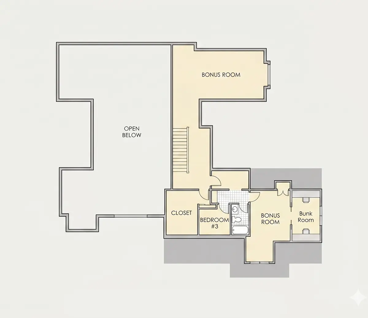 Antras Aukštas 11 – Namo projektas su mansarda 252 m²: 2 Miegamieji, Darbo kambarys, 5 Vonios, Atvira virtuvė, Garažas — 77130R