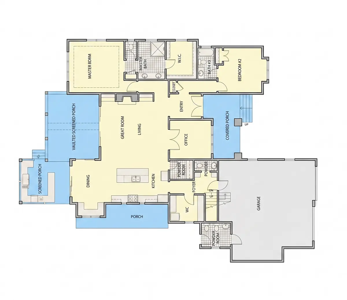 Pirmas Aukštas 10 – Namo projektas su mansarda 252 m²: 2 Miegamieji, Darbo kambarys, 5 Vonios, Atvira virtuvė, Garažas — 77130R