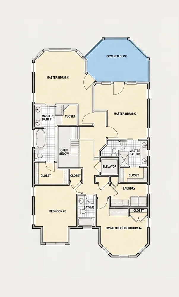 Antras Aukštas 15 – Trijų aukštų namo projektas 355 m²: 4 Miegamieji, Darbo kambarys, 4 Vonios, Atvira virtuvė, Garažas — 13825R