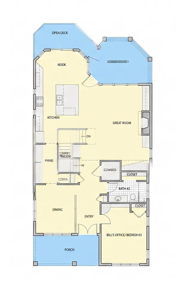 Pirmas Aukštas 18 – Trijų aukštų namo projektas 355 m²: 4 Miegamieji, Darbo kambarys, 4 Vonios, Atvira virtuvė, Garažas — 13825R
