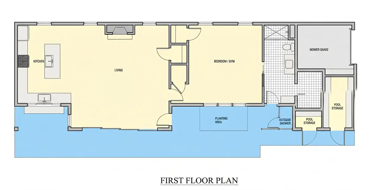 Pirmas Aukštas 8 – Vieno aukšto namo projektas 109 m²: 1 Miegamieji, 1 Vonios, Atvira virtuvė, Garažas — 82483R