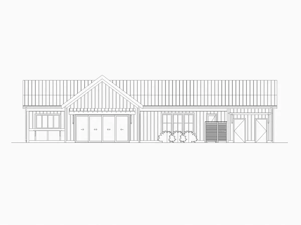 Fasadai 5 – Vieno aukšto namo projektas 109 m²: 1 Miegamieji, 1 Vonios, Atvira virtuvė, Garažas — 82483R