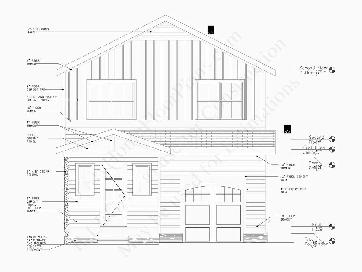 Fasadai 5 – Dviejų aukštų namo projektas + rūsiu 274 m²: 4 Miegamieji, Darbo kambarys, 4 Vonios, Atvira virtuvė, Garažas — 57702R