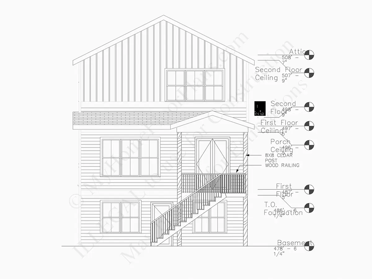 Fasadai 6 – Dviejų aukštų namo projektas + rūsiu 274 m²: 4 Miegamieji, Darbo kambarys, 4 Vonios, Atvira virtuvė, Garažas — 57702R