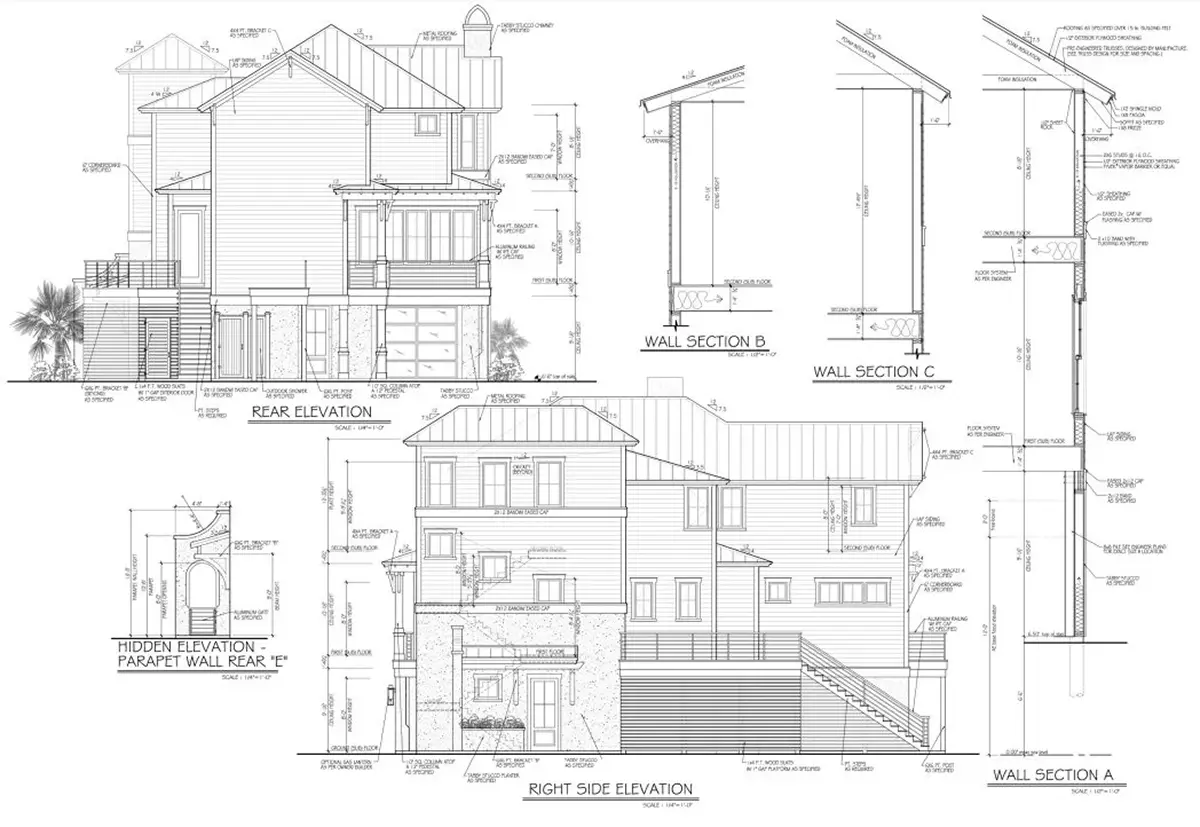 Fasadai 7 – Trijų aukštų namo projektas 282 m²: 3 Miegamieji, Darbo kambarys, 5 Vonios, Atvira virtuvė, Garažas — 55837R
