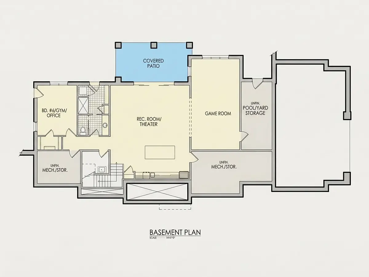 Rūsys 8 – Dviejų aukštų namo projektas + rūsiu 632 m²: 5 Miegamieji, Darbo kambarys, 6 Vonios, Atvira virtuvė, Garažas — 85765R