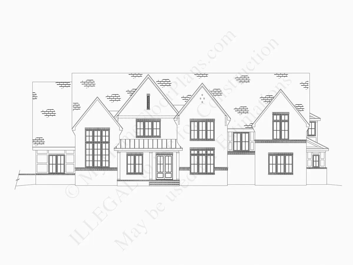 Fasadai 5 – Dviejų aukštų namo projektas + rūsiu 632 m²: 5 Miegamieji, Darbo kambarys, 6 Vonios, Atvira virtuvė, Garažas — 85765R